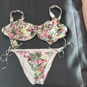 Victoria's Secret Floral Bikini - Pink and Green
